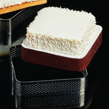 Cofetarie - Ustensile - Rama Microforata Tarte Patrate Colturi Rotunjite, 10.5x10.5xH2 cm