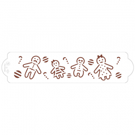 Sabloane Decor - Sablon Plastic Lateral Decor Craciun - Gingerbread Family, 30 x 7 cm