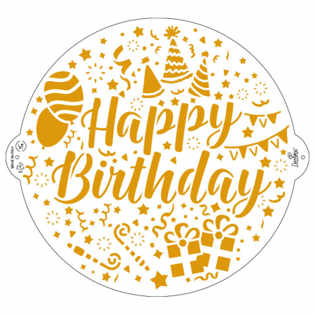 Cofetarie - Ustensile - Sablon Plastic Rotund Decor Happy Birthday Ø 25 cm