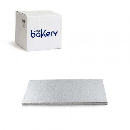 Accesorii Tort, Candy Bar, Bufet - Set 10 Platouri Tort Dreptunghiulare Argintii, 30 x 20 x H 1.2 cm