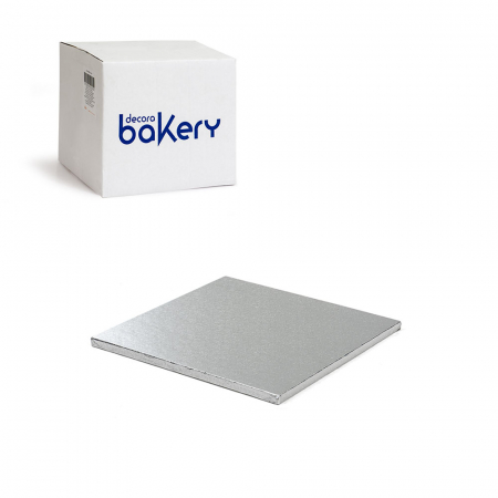 Accesorii Tort, Candy Bar, Bufet - Set 10 Platouri Tort Patrate Argintii, 20 x 20 x H 1.2 cm