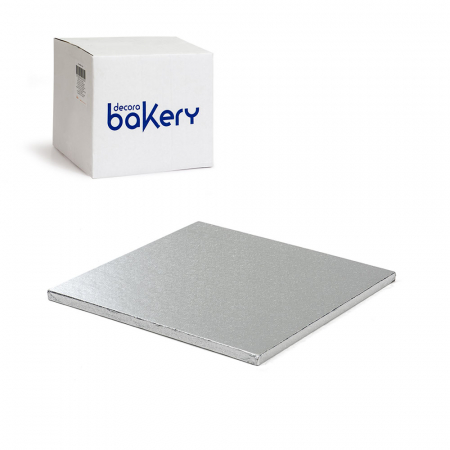 Accesorii Tort, Candy Bar, Bufet - Set 10 Platouri Tort Patrate Argintii, 36 x 36 x H 1.2 cm