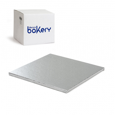 Accesorii Tort, Candy Bar, Bufet - Set 10 Platouri Tort Patrate Argintii, 40 x 40 x H 1.2 cm