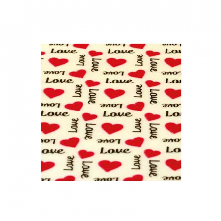 Decoratiuni Comestibile, Decor Tort - Set 30 Folii Transfer Decor Ciocolata Magenta si Negru Inimioare, 34 x 26.5 cm