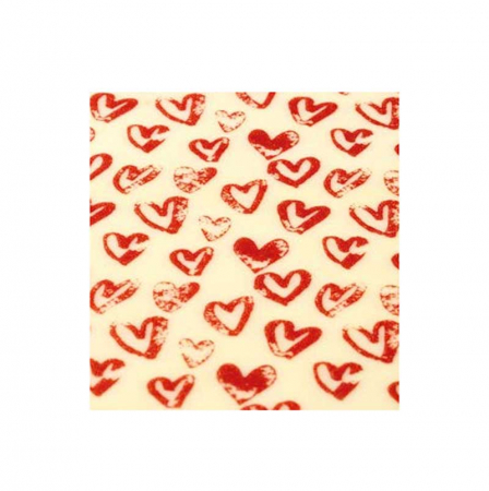Decoratiuni Comestibile, Decor Tort - Set 30 Folii Transfer Decor Ciocolata Rosu Inimi, 34 x 26.5 cm