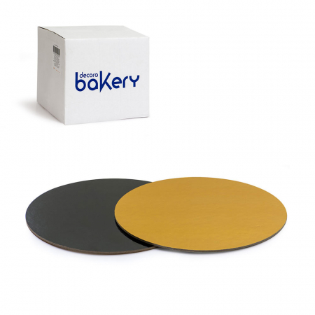 Set 60 Platouri Tort Rotunde 2 Fete, Negru/Auriu, Ø32xH0.3 cm Accesorii Tort, Candy Bar, Bufet - Set 60 Platouri Tort Rotunde 2 Fete, Negru/Auriu, Ø32xH0.3 cm