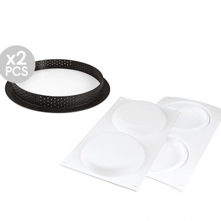 Forme Silicon pentru Torturi si Prajituri - Set Tarte Ø 15 cm, 2 Rame Microforate + Forma Silicon 2 cavitati
