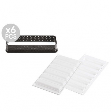Forme de Silicon Cofetarie - Set Tarte 12 x 3.5 cm, 6 Rame Microforate + Forma Silicon 6 cavitati