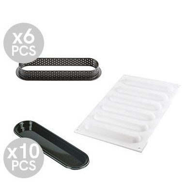 Forme Silicon pentru Torturi si Prajituri - Set Tarte 14.6 x 3.5 cm, 6 Rame Microforate + Forma Silicon 6 cavitati