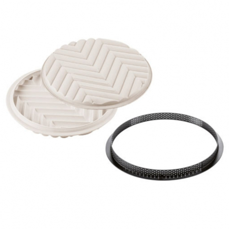 Forme Silicon pentru Torturi si Prajituri - Set Tarte gafique Ø 25 cm, 1 Rama Microforata + Forma Silicon