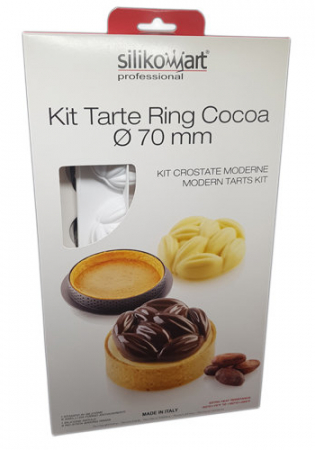Forme Silicon pentru Torturi si Prajituri - Set Tarte Ø 7 cm Cocoa, 8 Rame Microforate + Forma Silicon 8 Cavitati