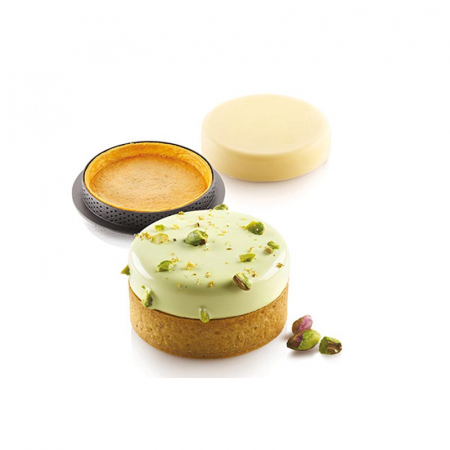 Forme de Silicon Cofetarie - Set Tarte Ø 7 cm Klassik, 6 rame Microforate + Forma Silicon 6 cavitati