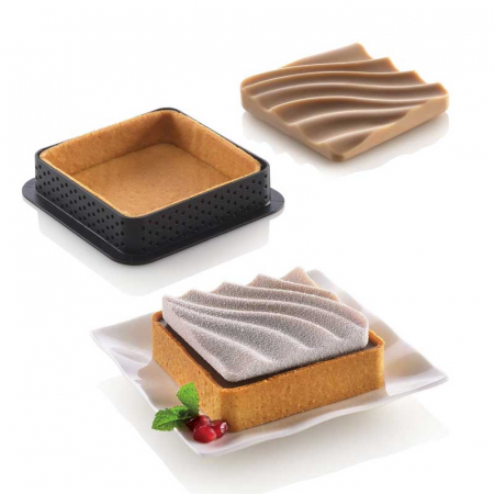 Forme de Silicon Cofetarie - Set Tarte Sand 8 x 8 x H 2 cm, 6 Rame Microforate + Forma Silicon 6 Cavitati