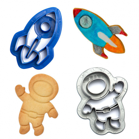 Cofetarie - Ustensile - Spatiul Cosmic - Decupatoare Plastic Ø 7.5 si 8 x H 2.2 cm, Set 2 Buc