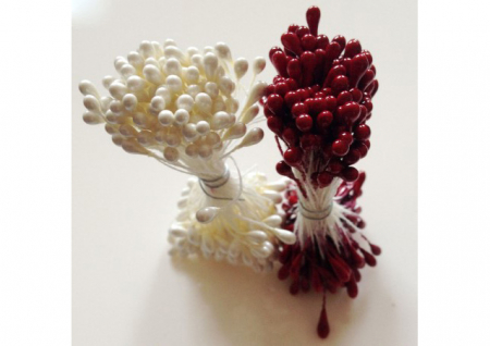 Stamine medii Alb perlat/Rosu Ustensile Decor Pasta de Zahar - Stamine medii Alb perlat/Rosu