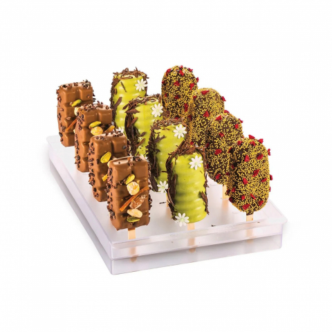 Ustensile Inghetata, Gelaterie - Suport 21 Produse pe Bastonase, 36 x 23.5 x H 4.8 cm, Plastic Transparent