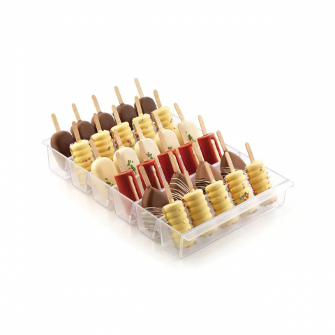 Ustensile Inghetata, Gelaterie - Suport 24 Produse Sandwich/Bastonase, 36 x 23.5 x H 4.8 cm, Plastic Transparent