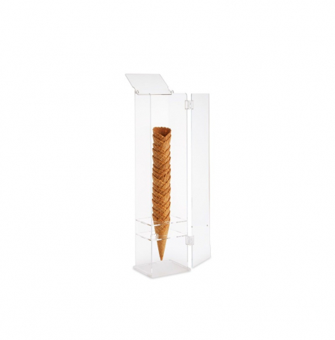 Cofetarie - Ustensile - Suport Expunere Vertical, Conuri Inghetata, Transparent, 13 x 13 x H 50.5 cm