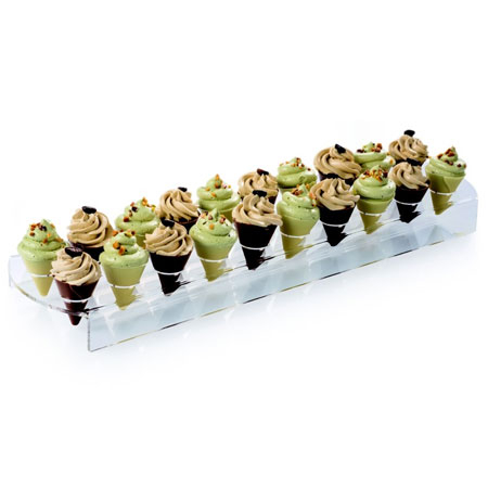 Suporturi Bufet, Candy Bar - Suport Orizontal 20 MiniConuri Ciocolata, Plexiglas Transparent, 38 x 10 x H 2.5 cm
