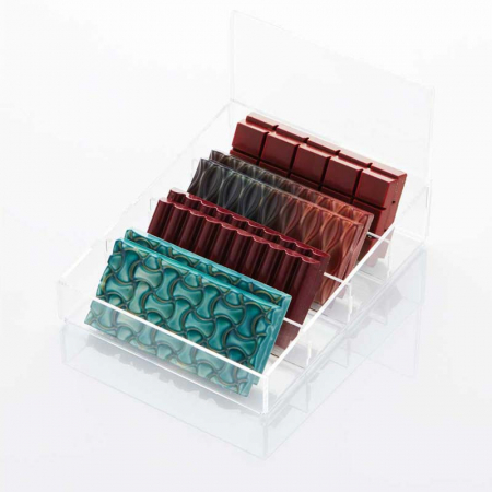 Ambalaje, Etichete, Suporturi - Suport Plexiglas Transparent 4 sectiuni Expunere Orizontala 18.1 x 22.6 x H 15.6 cm
