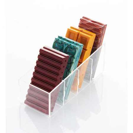Ambalaje, Etichete, Suporturi - Suport Plexiglas Transparent 4 sectiuni Expunere Verticala 22.6 x 9.1 x H 9.3 cm