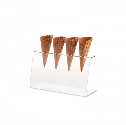 Cofetarie - Ustensile - Suport Servire 4 Conuri Inghetata Ø 3 cm, Transparent, 25 x 9.4 x H 15 cm