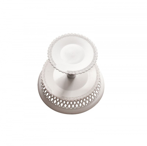 Suporturi Bufet, Candy Bar - Suport Tort/ Bufet 2 Etaje, Plastic Alb, Ø 40-35 x H 25 cm