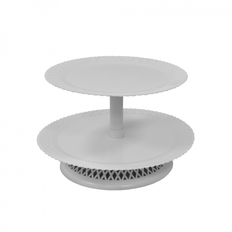 Suporturi Bufet, Candy Bar - Suport Tort/ Bufet 2 Etaje, Plastic Alb, Ø 40-35 x H 25 cm