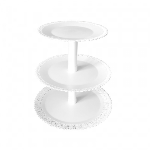 Suporturi Bufet, Candy Bar - Suport Tort/ Bufet 3 Etaje, Plastic Alb, Ø 25-30-35 x H 8 cm