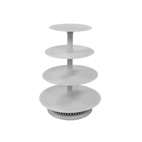 Suporturi Bufet, Candy Bar - Suport Tort/ Bufet 4 Etaje, Plastic Alb, Ø 40-35-30-25 x H 54 cm