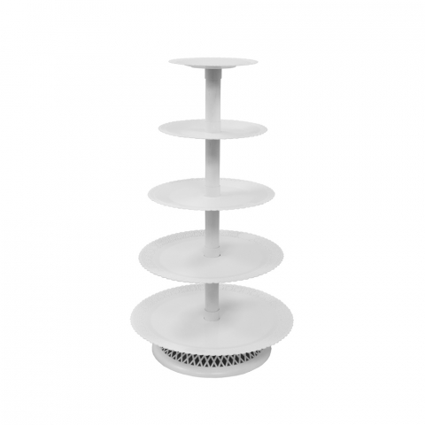 Suporturi Bufet, Candy Bar - Suport Tort/ Bufet 5 Etaje, Plastic Alb, Ø 40-35-30-25-20 x H 70 cm