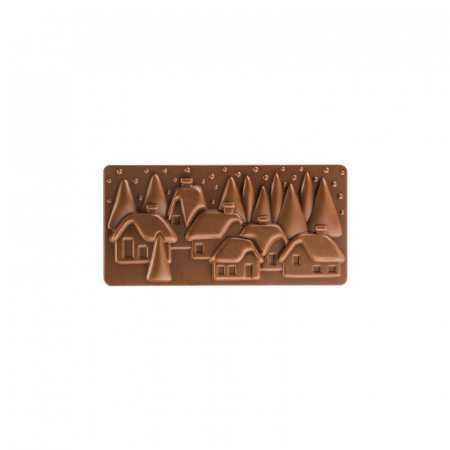 Matrite Tablete, Batoane, Snack Ciocolata - Tablete Ciocolata 15.4 x 7.7 x H 1 cm - Matrita policarbonat Oraselul de Craciun, 3 cavitati