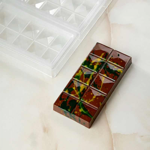 Matrite Tablete, Batoane, Snack Ciocolata - Tablete Ciocolata 15 x 7 x H 2 cm - Matrita policarbonat Ciocolata Dubai, 3 cavitati, 200 g