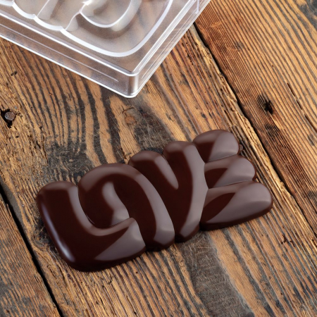 Matrite Tablete, Batoane, Snack Ciocolata - Tablete Ciocolata 15 x 7.6 x H 1 cm - Matrita Policarbonat Choco Bar Lovely, 3 cavitati