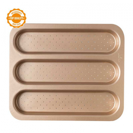 Forme, Tavi Coacere - Tava Baghete Roz Vintage 3 Cavitati 38 x 32 x H 3 cm, Aluminiu Antiaderent