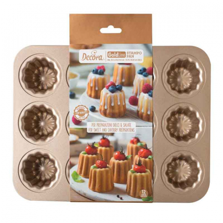 Cofetarie - Ustensile - Tava Canneles Roz Vintage 12 Cavitati Ø 5.5 x H 4.5 cm, Aluminiu Antiaderent
