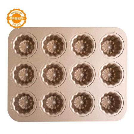 Cofetarie - Ustensile - Tava Canneles Roz Vintage 12 Cavitati Ø 5.5 x H 4.5 cm, Aluminiu Antiaderent