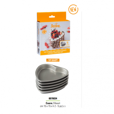Forme, Tavi Coacere - Tava Coacere Blat Tort Inima 15 x 15 x H 2 cm, Aluminiu Anodizat, Set 5 buc