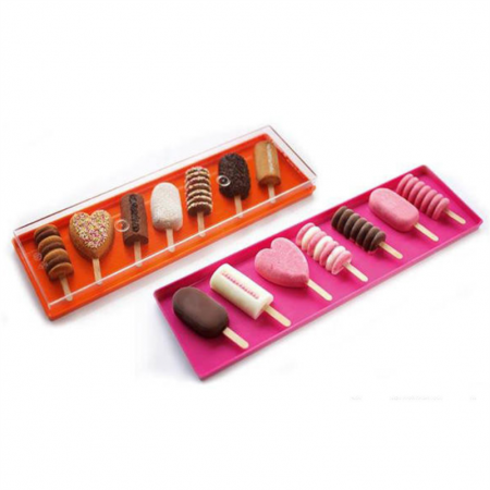 Accesorii Candy Bar, Bufet, Catering - Tavita Margini drepte, Plexiglas Alb + Capac Transparent, 39 x 10.9 x H 3.2 cm