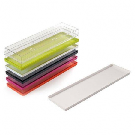 Accesorii Candy Bar, Bufet, Catering - Tavita Margini drepte, Plexiglas Alb + Capac Transparent, 39 x 10.9 x H 3.2 cm