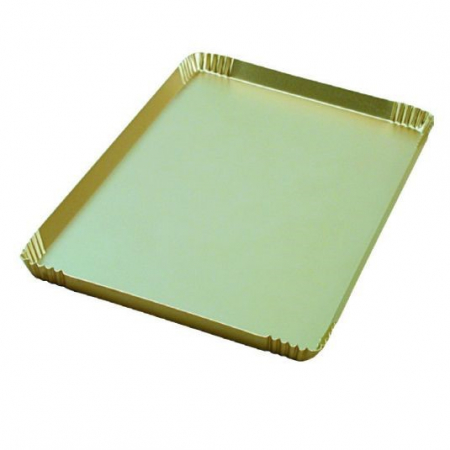 Accesorii Tort, Candy Bar, Bufet - Tavita Prezentare Aluminiu Eloxat Auriu, 4 margini, 37.5 x 24.5 x H 2 cm