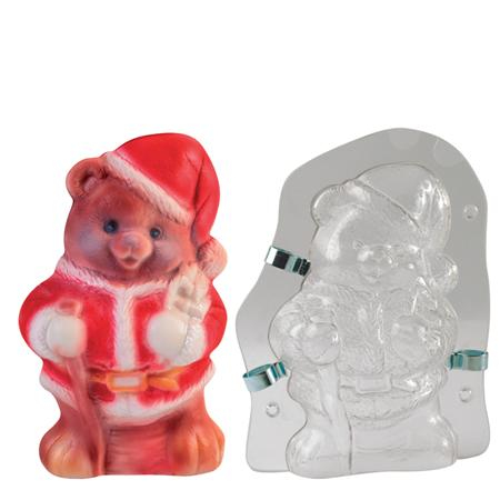 Matrite Decoruri, Figurine 3D Ciocolata - Ursulet de Craciun 3D - Matrita Plastic Rigid fixare Cleme