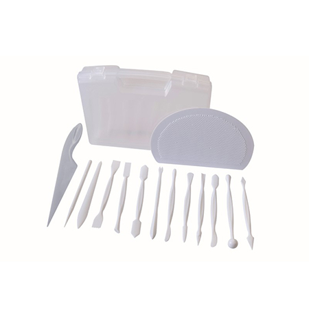 Ustensile Decor Pasta de Zahar - Ustensile Modelare Paste din Zahar Tip 2, L 16 cm, Material Plastic, Cutie 14 Buc