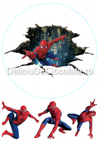 Personaje Celebre si Cinema - Vafa imprimata SpiderMan Model 6, Ø 20 cm si 3 Decoruri Ø 8 cm, A4
