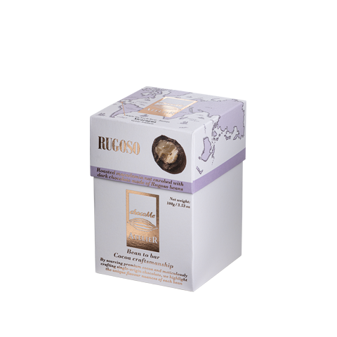 Nuci de macadamia prăjite învelite în ciocolată neagră din boabe de cacao Rugoso. 100g [1]