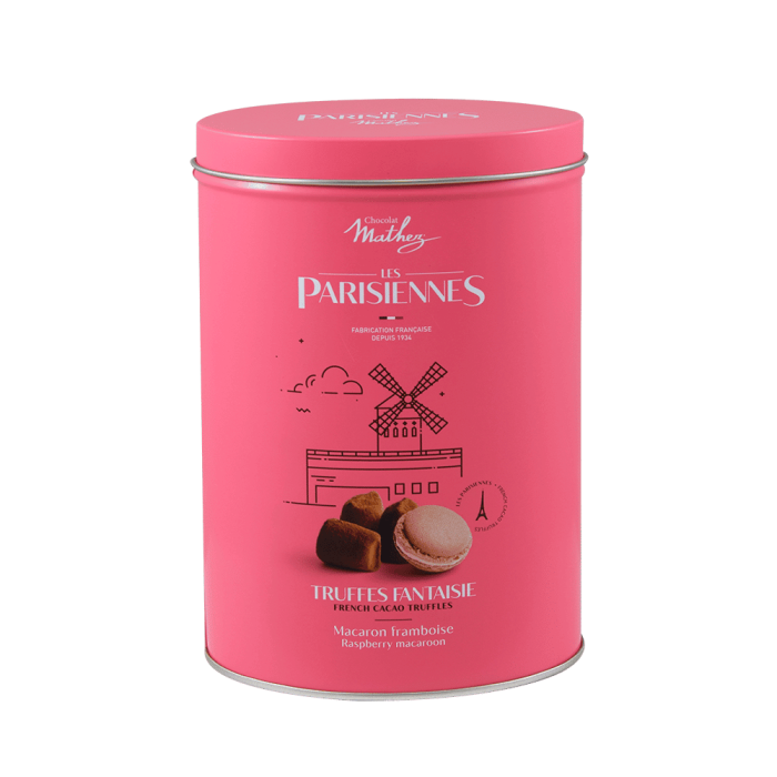 Trufe de ciocolata in cutie metalica cu zmeura Mathez Les Parisiennes 200g [1]