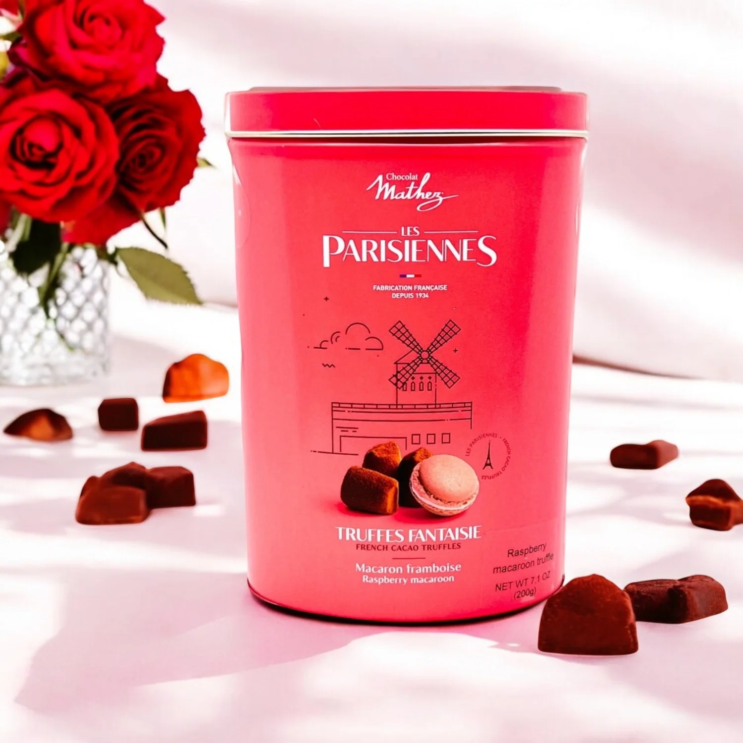 Trufe de ciocolata in cutie metalica cu zmeura Mathez Les Parisiennes 200g [2]