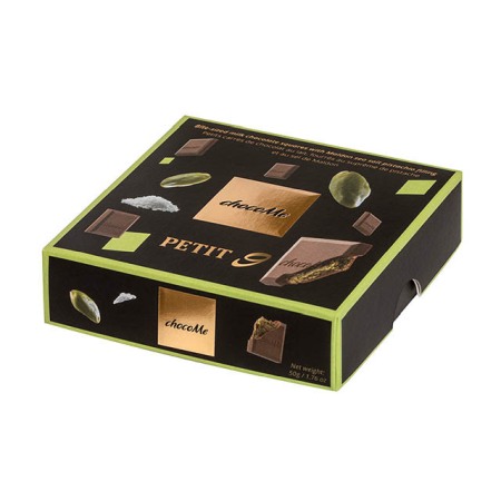 Ciocolate cu fructe -  chocoMe Petit 9 - cubulețe de ciocolată cu lapte cu umplutură de fistic sărat 50g *