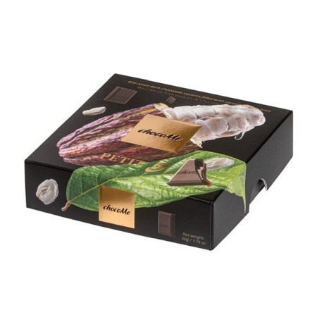 Ciocolate cu fructe - ChocoMe Petit 9 - cubulețe de ciocolată neagră umplute cu suc din pulpă de cacao 50g *