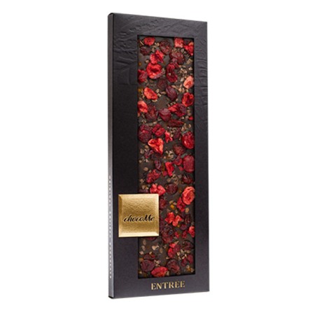 Ciocolate - Ciocolata artizanala chocoMe pentru vin Merlot din ciocolata neagra 66%  merisoare, boabe de cacao, visine, scortisoara